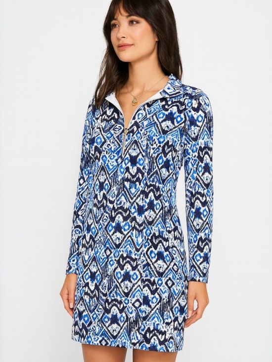 Lilly Pulitzer Dresses & Skirts - Lily Pulitzer Blue & White Skipper Dress in Oh My COD 1/2 Zip Pop Over Size XL